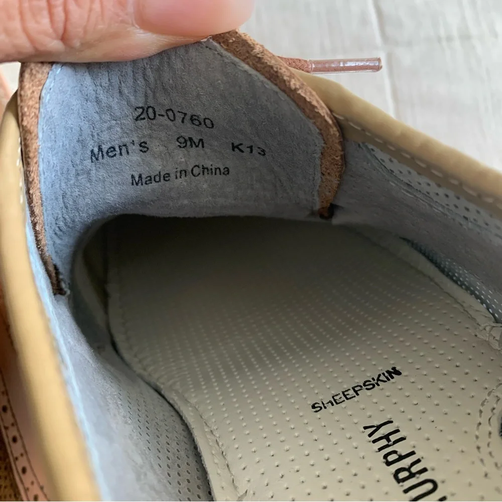Johnston & Murphy Mens Tan Sheepskin Perforated Oxfords‎ Size 9
